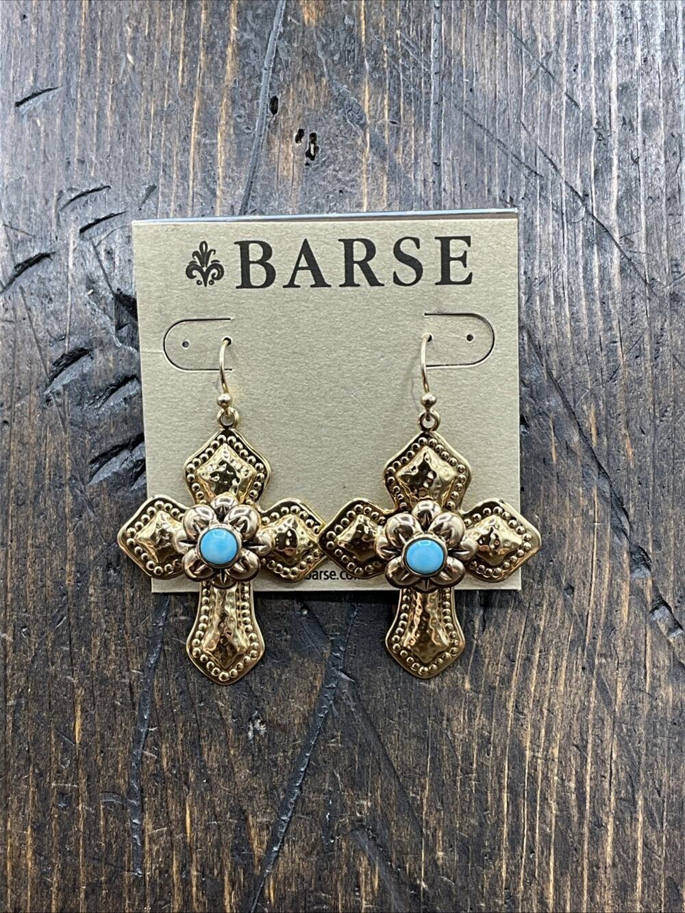 Barse Presence Cross Earrings- Turquoise Howlite- Bronze- NWT